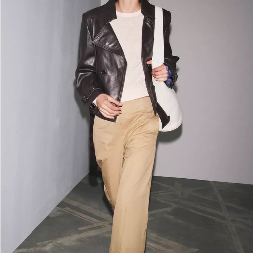 Zara Women Khaki Wide-Leg Trousers